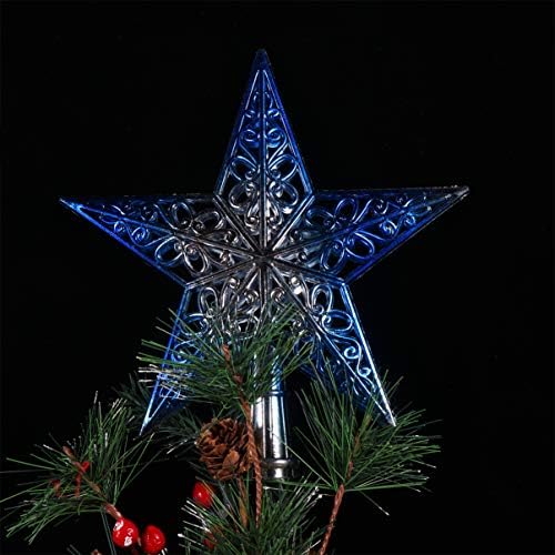 KESYOO 20 СМ Върхът на Коледно Сребристо-Синя Звезда, Върхът на Дървото е Куха, Лъскава, за Коледното Детски, Домашни Партита, Украси