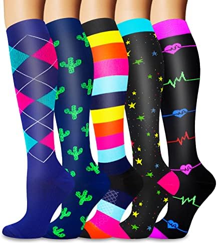 5 Двойки Компрессионных чорапи от мед за жени и мъже, Циркулация на 20-30 мм hg.календар. - Най-добрата подкрепа за джогинг, лека атлетика,