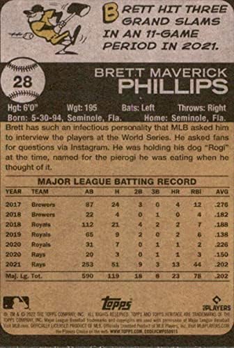 2022 Topps Heritage 28 Търговска бейзболна картичка база MLB Бретта Филипс Тампа Бей Рэйс