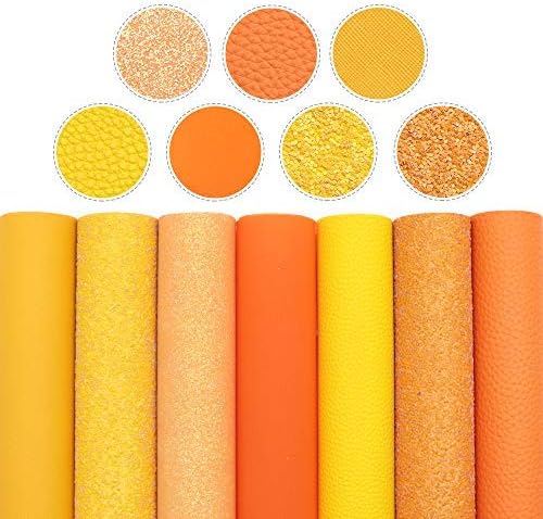 David Анджи Жълто-Оранжев Лист от изкуствена кожа Ярък цвят, лист от синтетична кожа 7шт 7,9 x 13,4 (20 см x 34 см. за Направата