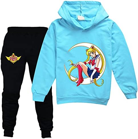 HUANXA/Детски Спортен Костюм Sailor Moon, Сладък Пуловер с качулка и Панталони за Джогинг, 2 броя, Ежедневни Блузи, Костюми