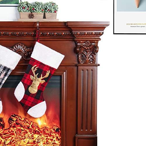QinYing 18-инчов Червено-Сиво-Комплект от 2 теми с Изображение на Елен, Коледни Чорапи, Окачен Коледни Чорапи за Коледна украса