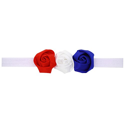 Превръзка на главата с цветя модел за бебета с 3 цветя, Аксесоари за синьо-бяло-Червена лента за Коса JHN08 (синьо-бяло-Червено)