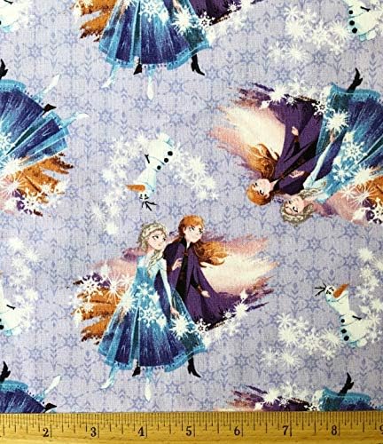 1 Ярд - Памучен плат, цвят лавандула Frozen Destiny Awaits - Elsa Anna & Олаф (чудесно за капитониране, Шиене, занаяти, пледов и още много