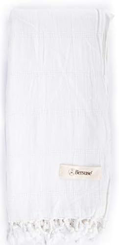 Турското кърпа Bersuse от памук Troy с камъни - 37x70 инча, Бяла (пакет от 6)