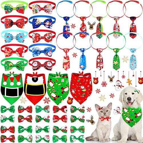 44 Предмета, Коледни Вратовръзки-пеперуди за кучета, яка, комплектът включва 4 триъгълни кърпи за кучета, 10 Коледни вратовръзка