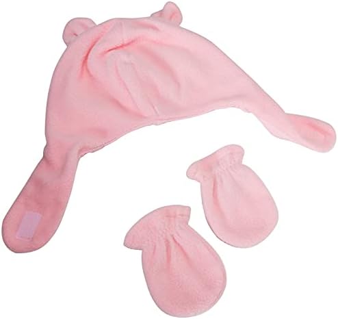 Комплект Уютни шапки за еднократна употреба и Варежек Унисекс Прекрасни приятели, Светло розово за деца, 0-6 месеца