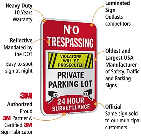 SmartSign 18 x 12 см да изземат - Нарушителите ще бъдат преследвани, Собствен паркинг, денонощно наблюдение Метален знак, 63-мм алуминий,