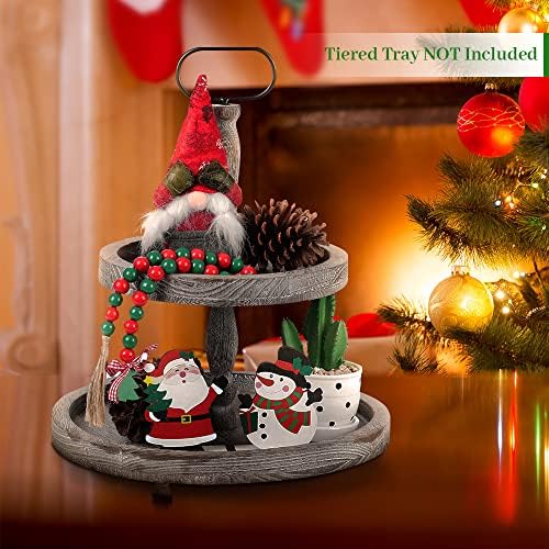 Коледен Декор, Комплект от 4 теми, на много нива, Определени за Декор Чекмедже, Дървена Табела с Гномом, Селски Дървени Топчета