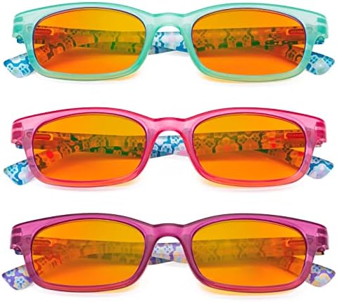Eyekepper 3 Опаковки Дамски Очила За четене със Синьо Светофильтром С Флорални Принтом Цветни Компютърни Ридеры Оранжев Цвят