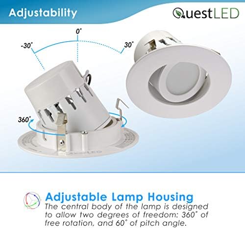 QuestLED 4 Led Регулируема, Въртяща се лампа, 6 бр., Тавана лампа с регулируема яркост 10 W, кардан подвес и кръгла леща (дневна светлина