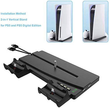 Поставка за съхранение на конзолата PS5 и контролер PS5 с докинг станция за зарядното устройство Dual Sense Controller led индикатор и 13 игрални слотове, черна
