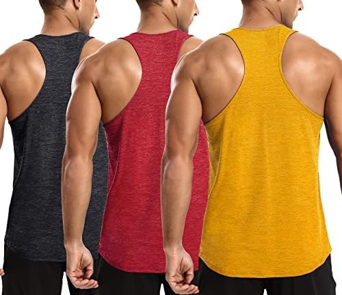 LecGee Мъжки 3 опаковки Сухи потници с Y-Образно деколте на гърба, Тениски За Тренировка на мускулите В залата, Мрежести Ризи Без