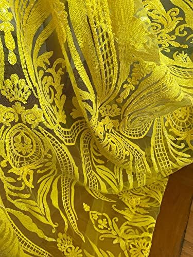 Лейси плат Liocraft в нигерия стил, африканска лейси плат, жълто златни дантели, с пайети, френска лейси плат за шиене - 5 ярда завързана кърпа за младоженци, цвят сватбен