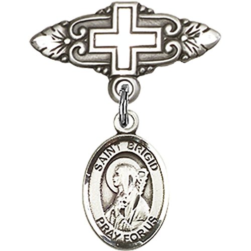 Детски икона от сребро с Талисман Свети Бригиды Ирландия и Игла за Икона с Кръст 1 X 3/4 инча