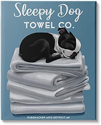 Кърпа за сънната кучета Stupell Industries Co. Очарователен Баня с бостонским терьером, Дизайн на Брайън Рубенакера, Платно, Стенно