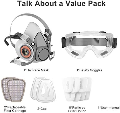 Респираторная маска, Обхващащи Половината лице, Маска с предпазни Очила за Еднократна употреба, Професионална защита на дишането От прах,