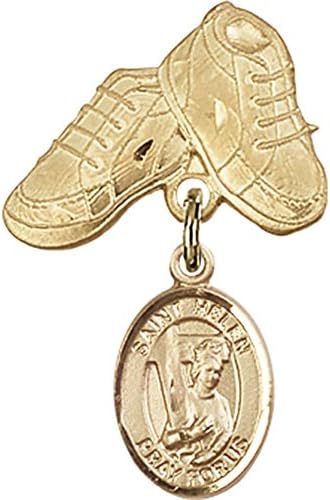 детски икона от Жълто злато 14 карата с талисман на Св. Елена и игла за детски сапожек 1 X 5/8 инча
