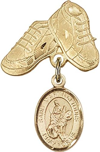 детски икона от Жълто злато 14 карата с Чар Свети Мартин Турского и игла за детски сапожек размер 1 X 5/8 инча