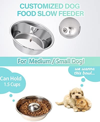 ASEWOTOS Подвижни купи за кучета с бавно хранене от неръждаема стомана - 2-в-1 Купа за бавно хранене и основна купа, Нескользящие чаши за бавно