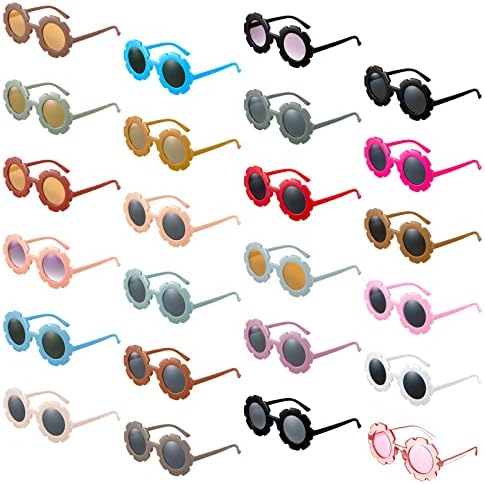 24 Двойки Детски Кръгли Слънчеви очила с Цветя Модел на Едро, Красиви Слънчеви Очила за момичета, Плажни Слънчеви Очила за Улицата, Очила