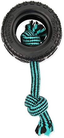 Mammoth Pet Products TireBiter с Памучни поли–въже - Играчка за куче от естествен каучук за екстремни дъвчащи игри – Играчки за кучета за