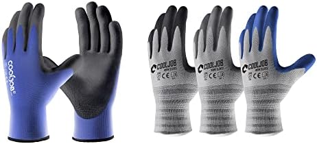 COOLJOB Малки Сини Работни ръкавици от изкуствена трева за мъже и жени (12 чифта) и работни ръкавици с мобилен изземване (Опаковка