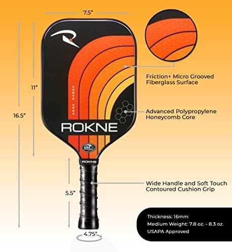 Гребло за пиклбола ROKNE Curve Apex, Ракети за пиклбола, одобрени USAPA, стъклени влакна, с фрикционным покритие + микрорезкой,