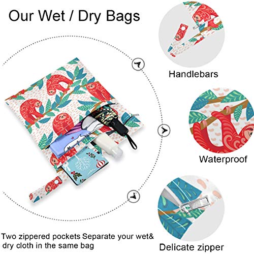 visesunny Red Sloth Animal Dot, 2 бр., Влажна чанта с джобове с цип, Моющаяся, Множество, Голям за Пътуване, плаж, басейн, детска градина,