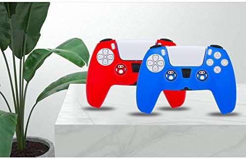 Силиконов калъф за контролера PS5, 2 комплекта, Противоскользящий калъф от кожа Аксесоари за джойстик, дръжки за палеца (синьо