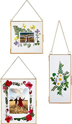 Двойна стъклена рамка за пресовани цветя, листа и художествени произведения - Комплект от 3 Висящи рамки за снимки, Плаващи