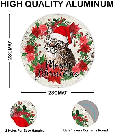 DecStic Добре дошли Знак весела Коледа Кръгли Метални Консервени Знаци Коледна Шапка Котка Венец От Имел Знак Здравейте Зима Стенен