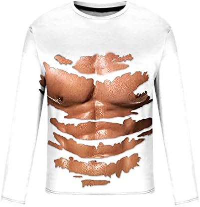 Модни и Ежедневни Тениска за Мъже с 3D Digital Мускулната Печат, който е Кръгъл Отвор, Пуловер с Дълъг Ръкав, Блуза, Стръмни Улични Върховете