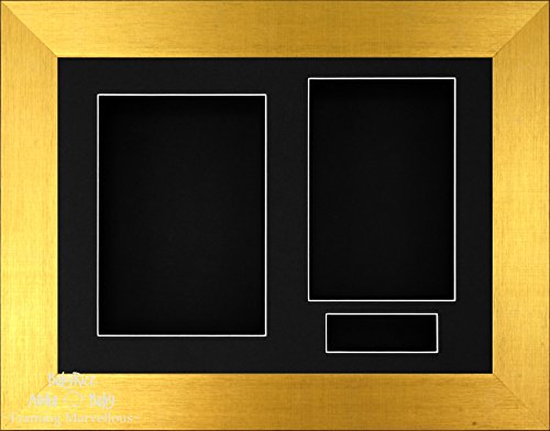 Рамка за 3D-дисплей BabyRice 11,5x8,5 от матово злато / Черна с 3 дупки и подложка