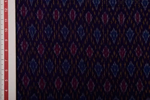 The Design Cart Многоцветен Синя Геометрична в памучна Коприна тъкани Ikat за декоративно-приложни изкуства, занаяти, шевни и други
