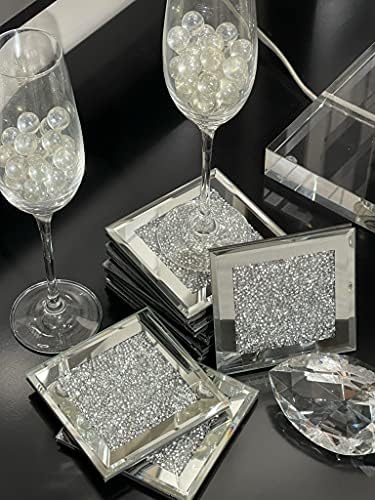 Стъклени Поставки за напитки, Комплект от 8 броя, Декорация във формата на диаманти, Сребърен Кристален Поставка, Mirror, Елегантен, Изключителен,