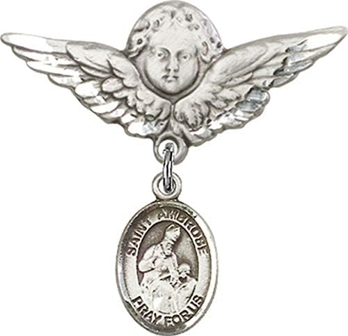 Детски икона Jewels Мания за талисман на Светия Амброза и пин Ангел с крила | Детски икона от сребро с талисман Свети Амброза