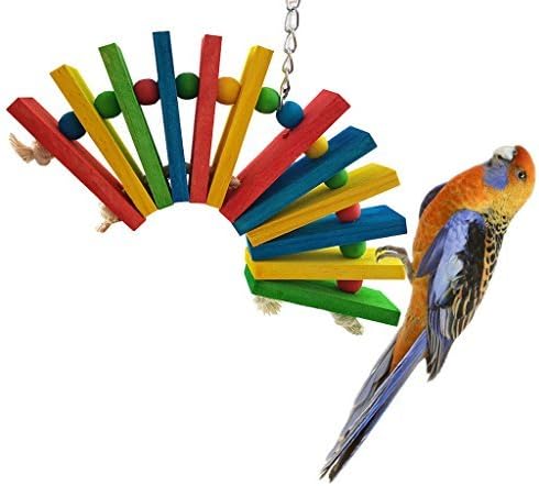 Свръх Цветни Дървени Играчки за Птици на Африканските Сиви Папагали Cockatiel, Клетка за Папагали, Дъвчене играчка (L)