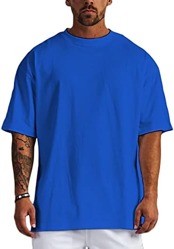 Мъжки Однотонная Памучен Ежедневни Тениска с Кръгло деколте и Къс ръкав