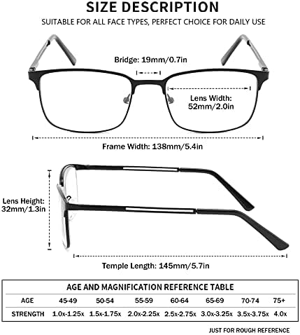 HOTJOJO Очила за четене 3 опаковки на Метални Ридеров, Блокиране на Синя Светлина за Мъже, Анти-UV/Отблясъци/Напрежение на очите,