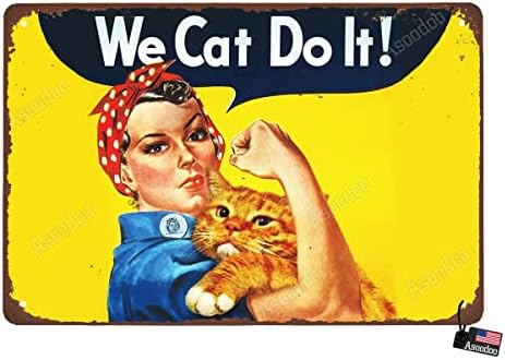 Плакат С момиче и Котка - Женски Метален Ретро Стенен Декор, Реколта Лидице Знак - можем да Го направим - Срещу военното Изкуство