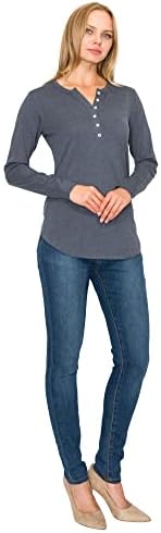 Ежедневна тениска Henley Хедър с Къс/Дълъг ръкав и V-образно деколте и Копчета, с Дълги, Кръгли Подолом