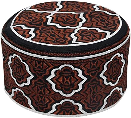 Кафява Африканска Шапка Куфи в таблицата оман стил в африканския стил, Бродирани ислямската Молитва Шапчица Минар е с Височина 4 инча