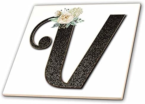 Триизмерна начална буква V с монограм Рози и красиви бели цветни плочки (ct_354708_1)