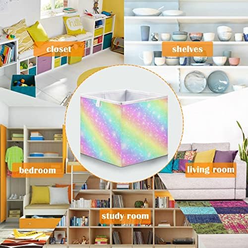 Кошница за съхранение на Kigai Colorful Rainbow Cube, Голяма Сгъваема Кошница-Органайзер за играчки, Рафтове, бельо, Детски -15,8x10,6x7