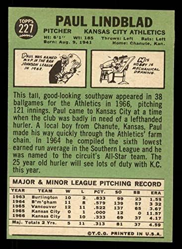 1967 Topps 227 Пол Линдблад Канзас Сити Атлетикс (бейзболна карта) в Ню Йорк Атлетикс