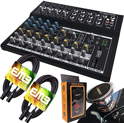 Mackie Mix12FX 12-канален Компактен миксер с ефекти, с няколко EMB XLR кабел и държач за мобилен телефон с гравитационным магнит в комплект