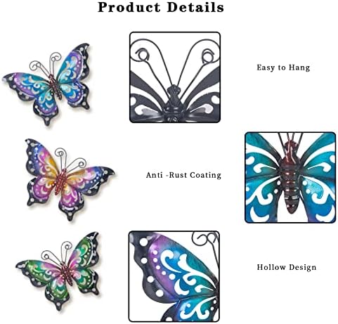 dreamskip 3 Опаковки, Метален Стенен Декор с пеперуди, Уличен Интериор, Пеперуди, Пролетно Стенни Скулптура, Висящи Метални