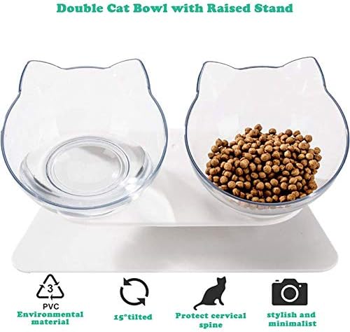 Купички за котешки храна с приповдигнато ъгъл на наклона 15 ° с силиконово подложка за домашни любимци, Двойна Повдигнати Прозрачна