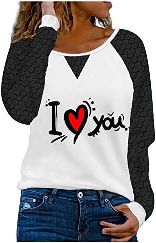 Тениски с печат I Love You Heart, Дамски Дантелени Блузи в стил Мозайка с дълъг ръкав и кръгло деколте, Прекрасни Празнични